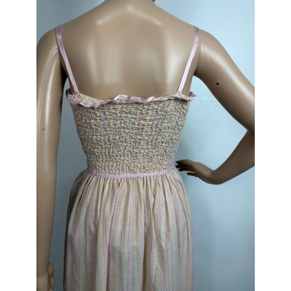 Stan Herman Stripe Smocked Nightgown Matching Top Ruffle Trim Cottagecore XS - Picture 5 of 10